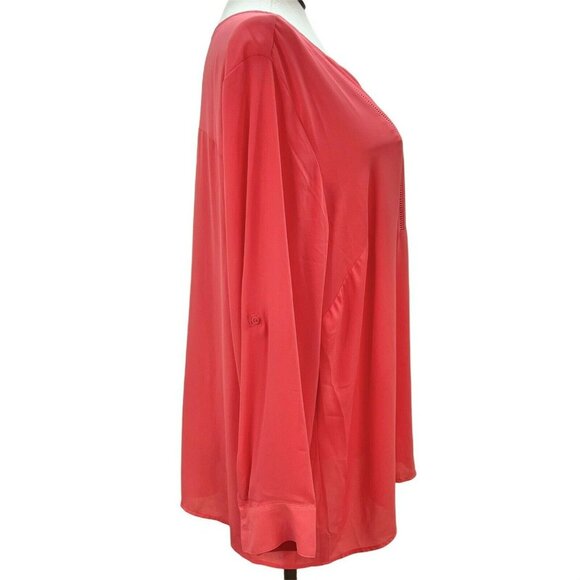 Lane Bryant Womens Coral Long Sleeve Tunic Blouse Size 26/28 Lightweight Top - Picture 5 of 8